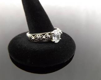 .925 Sterling Silver Zirconia Solitaire Ring Size 10.25
