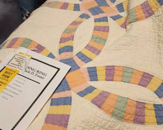 Vintage Handmade Quilt was once a Winner of a Quilt contest. 'Wedding Ring'. 