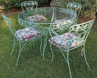 'Facsimile' of a Garden Green Wrought Iron Table and Green Wrought Iron Chairs. 