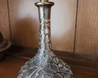 Antique Art Mouveau Sterling Silver overlay Glass Perfume Decanter.