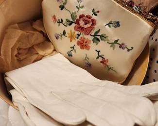 Vintage Gloves ad Emroidered Vintage Purse. 