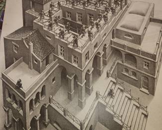 M. C. Escher....In Northern California...I saw a series of the 'real' Escher Drawings....fabulous! 'Ascending and Descending'. 