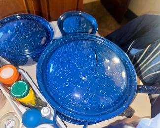 Blue speckled Enamelware cookware