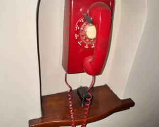 priceless red rotary wall phone