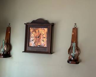 Copper and wood wall decor.