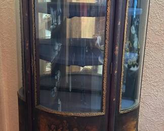 French painted vitrine/curio, late 19th century.  Louis XV/XVI Revival  All intact with original glass and brass trim.  Extra thick glass shelf included.  No chips or cracks in glass doors.