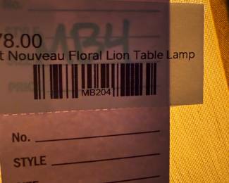 Nouveau Floral Lion Table Lamp