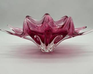 7 ChribskaBohemianCasedCranberryArtGlassDecorativeBowl