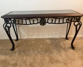 12 WroughtIronConsoleTablewithWoodandGlassTop