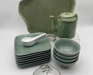 86 AssortedCeladonCeramicDishesandTeapotLot