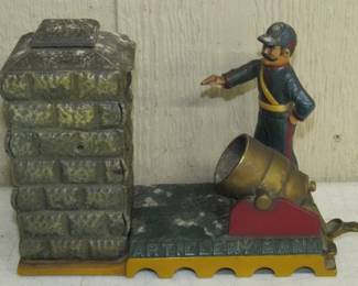 Antique Cast Iron Mechanical Artillery Bank