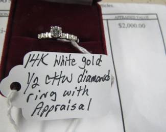 14K White Gold Diamond Ring w/2,000 Appraisal