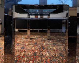 Design Institute America (DIA) Architecturally Engineered Chrome & Glass Dining Table. Pictured with Set of 8 Mies van der Rohe BRNO Tubular Steel Armchair (Model 255), Designed in 1930.  Table Measures 96" L x 42" W x 28.5" H with 27.5" Clearance. Chairs Measure 22" W x 24" D with 17" Seat Height. Photo 8 of 12. 