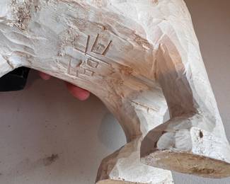 "Santa on a Polar Bear," Hand-Made by American Carver Jen Frank (Wisconsin). 1991. Measures 14.25" H x 12" D. Photo 3 of 3. 