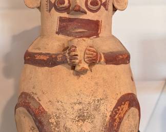 Pre-Columbian Chancay Culture Cuchimilco Funerary Figure, Circa 1000–1470 CE.  Central Coast, Peru. Earthenware Pottery with Red Mineral Slip and Cream Ground. Repaired. Photo 1 of 3. 