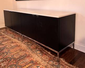 Florence Knoll 4-Point Black Oak Credenza with White Marble Top, Extra Polished Chrome Base and Cabinet Pulls - 2 Available. Each Measures 75" W x 18" D x 26" H. Photo 3 of 5. 