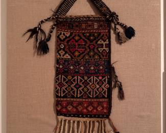 Antique Tribal Salt Bag  Mounted on Fabric. Attributed to Baluch or Bakhtiari  Nomads in Western Iran. 