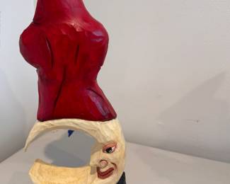 "Santa on the Moon" Hand-Made Folk Art Santa by American Carvers Walter & Judy Archambeault (New Hampshire) 2004. Measures 17.25" H x 7" W. Photo 2 of 3. 