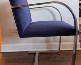 Pair of Knoll, Inc. Mies van der Rohe BRNO Flat Arm Influenced Cantilever Chairs. Upholstered in Navy Boucle Fabric.  Late 1970s–1980s. Each Measures 23" x 23" with 18" Seat Height. Photo 3 of 6. 