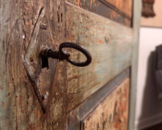 Early 19th-Century Swedish Painted Folk Cabinet (Skåp), Dated 1805. Pine With Original Polychrome Decoration. Raised on Turned Bun Feet. Measures 50" W x 26" D x 75" H. Photo 7 of 8. 