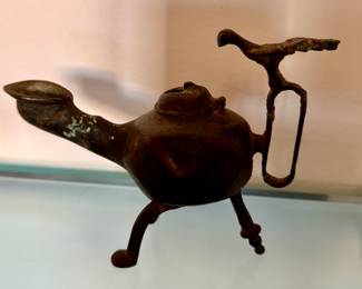 Antique Bronze Oil Lamp with Bird Motif, Mediterranean Style, Likely Ancient. Measurements to Come! Photo 1 of 2. 