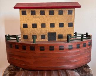 Noah's Ark, Hand-Carved, Hand-Painted Folk Art Ark. Unsigned. Measures 24" W x 16" H. Photo 1 of 5. 