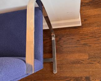 Pair of Knoll, Inc. Mies van der Rohe BRNO Flat Arm Influenced Cantilever Chairs. Upholstered in Navy Boucle Fabric.  Late 1970s–1980s. Each Measures 23" x 23" with 18" Seat Height. Photo 5 of 6. 