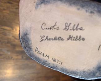 "Santa with Two Book," Hand-Made Folk Art Santa by American Carvers Curtis Gibbs & Charlotte Gibbs.  Measures 12" H x 5" W. Photo 2 of 2. 