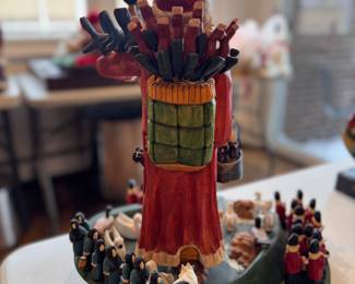 "Santa with 12 Days of Christmas," Hand-Made by American Carvers Darrell & Linda Walk (Illinois) 2002. Measures 15.25" W x 19" H.  Hand-Carved, Folk Art Christmas Scene. Photo 2 of 2. 