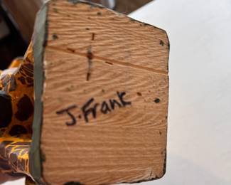 "Santa on Giraffe," Hand-Made by American Carver Jen Frank (Wisconsin). 1998. Measures 5.5" W x 17" H. Photo 2 of 2. 