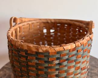 Vintage Hand-Woven Split Wood Basket with Handle. Photo 1 of 2. 