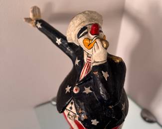 Paper Mache Uncle Sam Clown Figurine - 2 Available.  Late 20th Century (1940 - 1940s). Each Measures 24" H. Photo 2 of 6. 