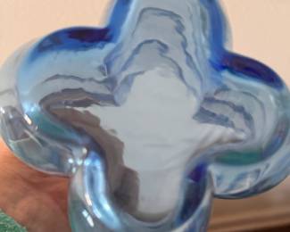 Contemporary Studio Glass Blue Vase. Late 20th / Early 21st Century. Measures 6.5" H x 5.5" W. Photo 2 of 2. 