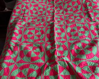 Antique "Robbing Peter to Pay Paul Red & Green Quilt.