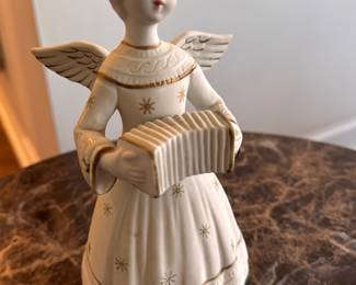 Scmid Japan Porcelain Music Box Angel (Chip on Right Cuff). Measures 9" H. Photo 1 of 2. 