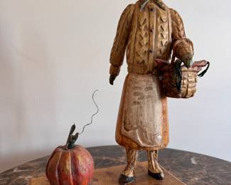 "End of the Harvest," Hand-Carved, Hand-Painted Folk Art Sculpture by Denise Calla (American, Contemporary). Measures 4" x 8" x 13" H" H. Photo 1 of 2. 