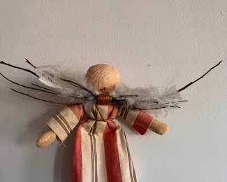 Mixed Media Folk Art Angel with Twigs and Feathers for Wings. Measures 19" W x 12" H. Photo 2 of 2.