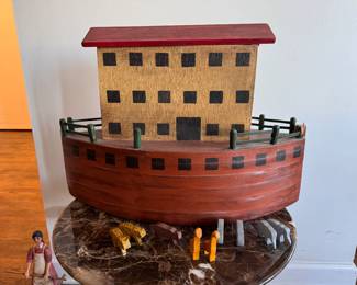 Noah's Ark, Hand-Carved, Hand-Painted Folk Art Ark. Unsigned. Measures 24" W x 16" H. Photo 2 of 5. 