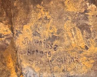 "Santa on Cat" Hand-Made Folk Art Santa by American Carver Sande Elkins (Tennessee) 1995. Measures 14.25" H x 8" D. Photo 3 of 3. 