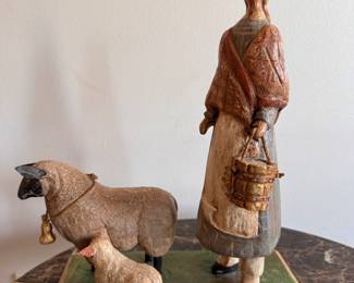 "Spring Lambing," Hand-Carved, Hand-Painted Folk Art Sculpture by Denise Calla (American, Contemporary). Measures 6.5" x 10" x 14" H. Photo 1 of 3. 