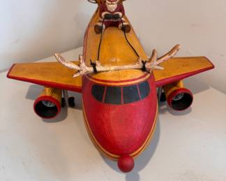 "Santa on Airplane Noel Express," Hand-Made Folk Art Santa by American Carver Bob Stebleton (Maine). 1996. Measures 10/5" W x 19.5" L. Photo 3 of 3. 