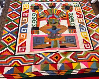 Hand-Woven Mexican Folk Art Blanket. 