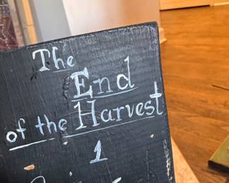 "End of the Harvest," Hand-Carved, Hand-Painted Folk Art Sculpture by Denise Calla (American, Contemporary). Measures 4" x 8" x 13" H" H. Photo 2 of 2. 