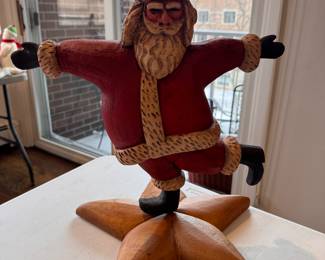 "Santa Dancing on Star," Hand-Made by American Carver Bob Stebleton (Maine) 1997. Measures 15.5" W x 13" H. Photo 1 of 2. 