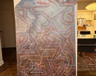 "Semaphoric Splashing," 1979. Acrylic on Canvas. Signed verso Richard Loving. Measures 54" W x 72" H. Damaged at Lower Left Corner. Photo 1 of 3. 