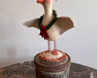 Susan de Generes (American, Contemporary) Folk Art Christmas Goose on Vintage Anton Steuer Tin. Signed by Artist. Photo 1 of 3. 