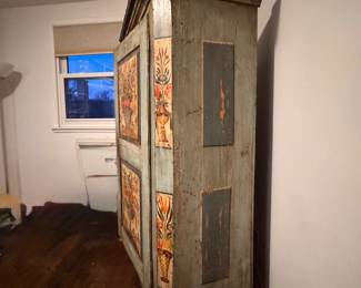 Early 19th-Century Swedish Painted Folk Cabinet (Skåp), Dated 1805. Pine With Original Polychrome Decoration. Raised on Turned Bun Feet. Measures 50" W x 26" D x 75" H. Photo 2 of 8. 