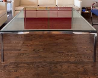 Mid-Century Steel & Glass Coffee Table Attributed to Milo Baughman. Measures 55" x 55" x 19" H. Photo 1 of 4. 