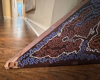 "Semaphoric Splashing," 1979. Acrylic on Canvas. Signed verso Richard Loving. Measures 54" W x 72" H. Damaged at Lower Left Corner. Photo 2 of 3. 