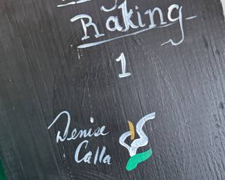 "Hay Raking," Hand-Carved, Hand-Painted Folk Art Sculpture by Denise Calla (American, Contemporary). Measures 6" x 9" Base; 14" H. Photo 3 of 3. 